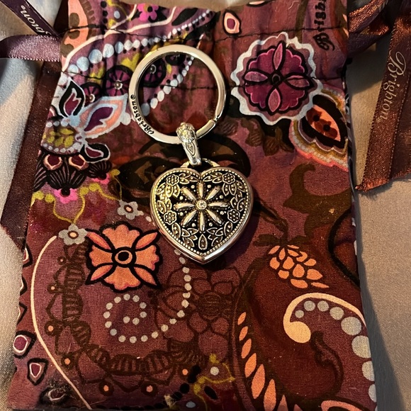 Brighton Heart Photo Locket Keychain Purse Fob Keyring Silver Plated Floral - Picture 1 of 7